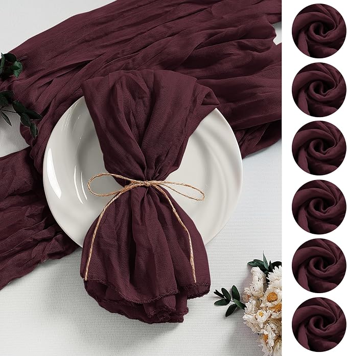 LZY 60 Pack Gauze Cheesecloth Napkins 20x20 Inch Dinner Cloth Napkins, Soft Boho Table Napkins Rustic Wrinkled Cheese Cloth Napkins Bulk for Wedding Party Baby Shower Event Decor (Burgundy) by Lightupyourparty