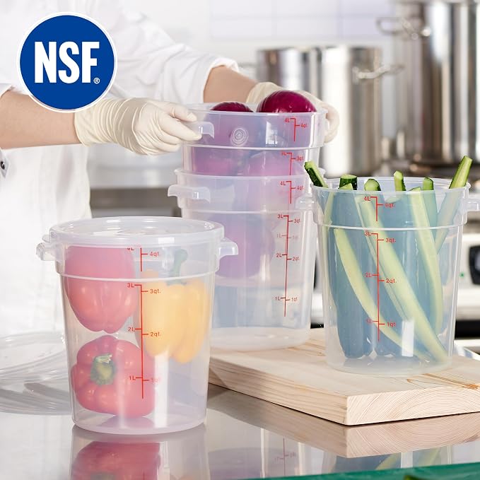 4 Quart Translucent Round Food Storage Container with Lid, Pack of 4 – NSF Listed, BPA-Free, Commercial-Grade Polypropylene, Freezer & Dishwasher Safe, Non-Stick, Easy-Read Graduations - Image 4