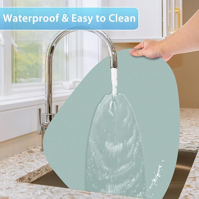 Faux Leather Placemats Set of 6, Wipeable & Washable Table Mats | Waterproof, Heat-Resistant & Easy to Clean Round Place Mats for Dining & Kitchen, 17''x13'', Aqua Green - Image 4