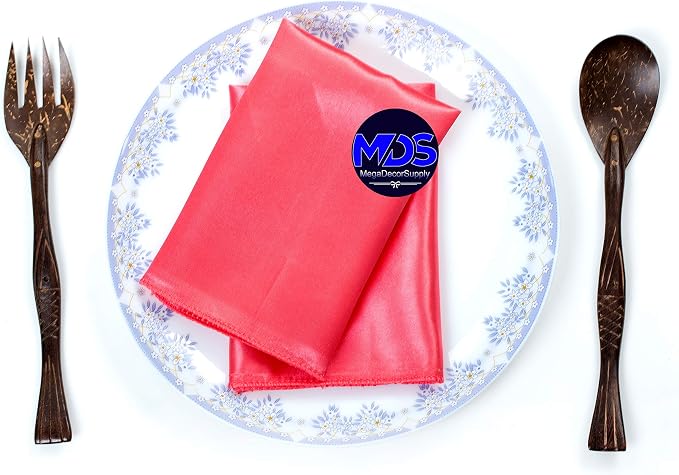 Set of 100 PCS Satin Napkin 12x12 Inch Square, Dinner Table Napkins for Wedding, Bulk Silky Sateen Cloth Napkins for Restaurant Banquet Graduation Birthday Party Decoration - Coral - Image 5