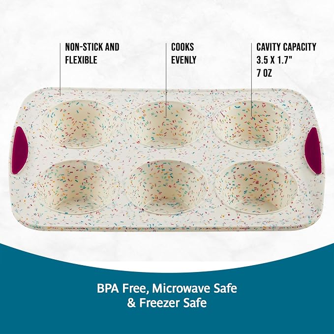 Trudeau Structure White Confetti 6-Cup Jumbo Muffin Pan – Premium Steel-Reinforced Silicone Bakeware, Nonstick BPA-Free Cupcake & Muffin Mold – Oven, Freezer & Dishwasher Safe - Image 5