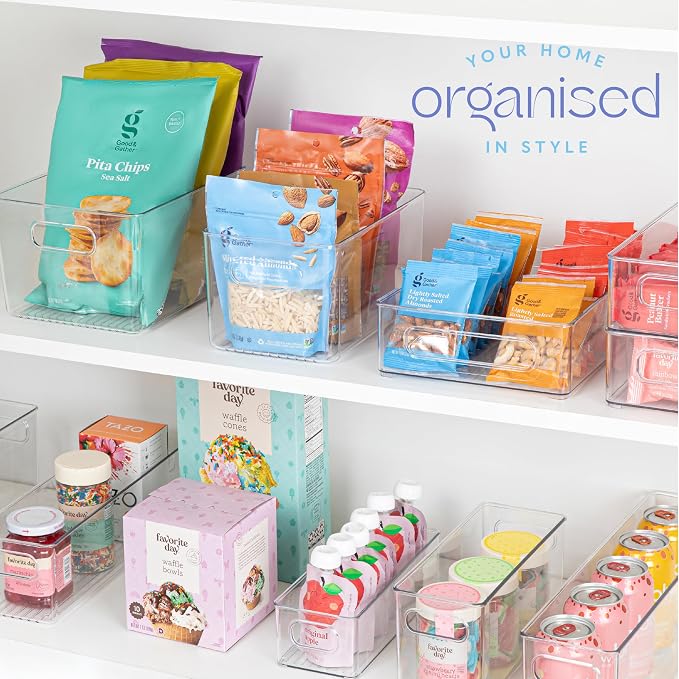 Plastic Food Storage 4 Pack Clear Container Bin with Handles for Organizing Kitchen, Pantry, Fridge, Freezer, Pantry,Bathroom. 10"x6"x5" - Image 6
