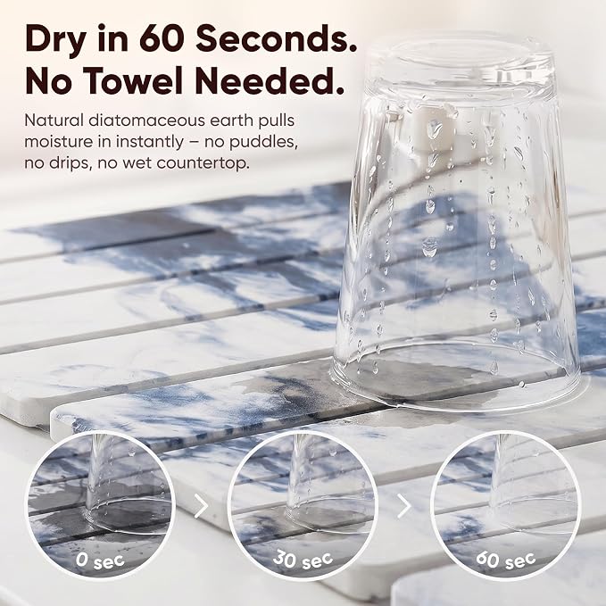 Stone Drying Mat for Kitchen Counter 24"x15" - Large Diatomite Dish Drying Mat, Kitchen Drying Stone, Super Absorbent Quick Dry, Foldable Heat Resistant, Blue Marble - Image 3