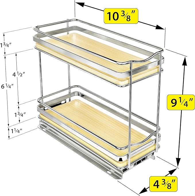 LYNK PROFESSIONAL® Élite™ Pull Out Spice Organization for Cabinets - 4-3/8 inch Wide – Spice Rack for Inside Cabinets – Wood/Chrome - Sliding Spice Rack Organizer for cabinet – Spice Rack - 2 Tier - Image 5