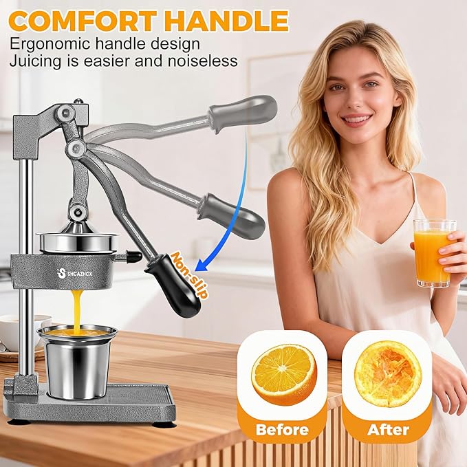 Cast Iron Manual Citrus Juicer Press, Heavy Duty Fruit Squeezer | Long-lever citrus press for oranges, grapefruit, and pomegranates with removable stainless steel parts - Image 4