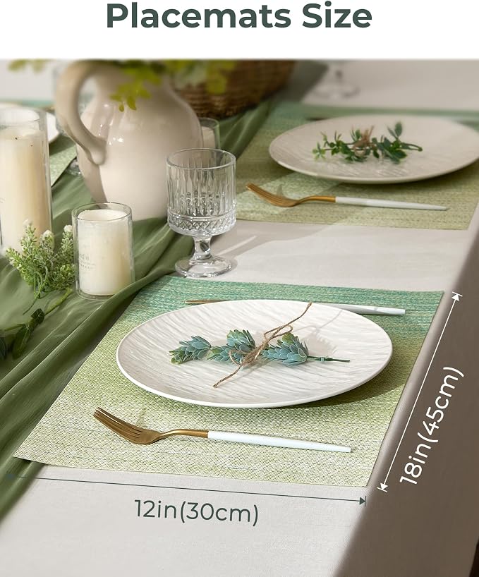 Leetaltree Gradient Green Woven Placemats Set of 24 - Heat Resistant Non-Slip Place mats for Dining Table, Washable Durable PVC Vinyl Woven Table Mats(Gradient Green, 24) - Image 4