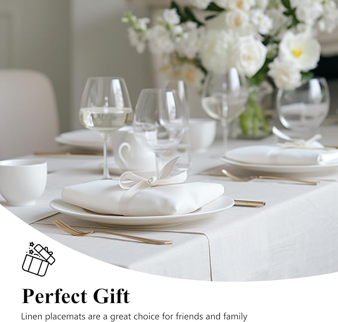 Linen Placemats 14x19Inch Set of 4,100% Linen Placemats Natural Rustic Tablemats for Easter,Mother's Day,Summer,Handcrafted from European Flax(White) - Image 6
