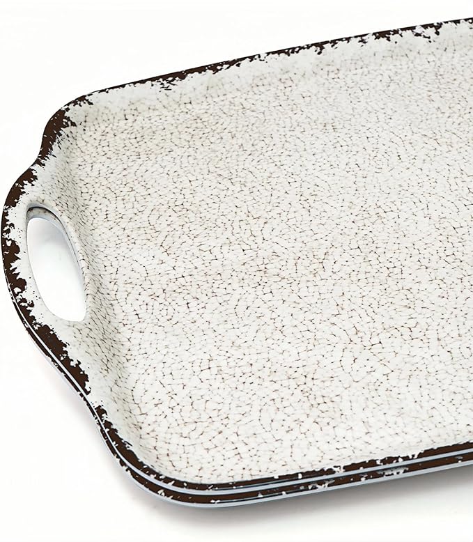 TP Melamine Serving Trays with Handles, 17” x 12”, Set of 2, Rustic White | Rectangular Trays, Serving Platters for Food and Meat, Dishwasher Safe, Lightweight, Break-resistant - Image 3