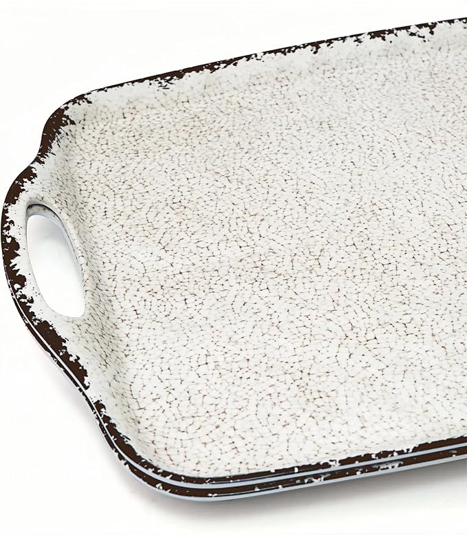 TP Melamine Serving Trays with Handles, 19" x 12", Set of 2, Rustic White | Large Rectangular Trays, Serving platters, Turkey and Party Serving, Lightweight, Break-resistant - Image 3