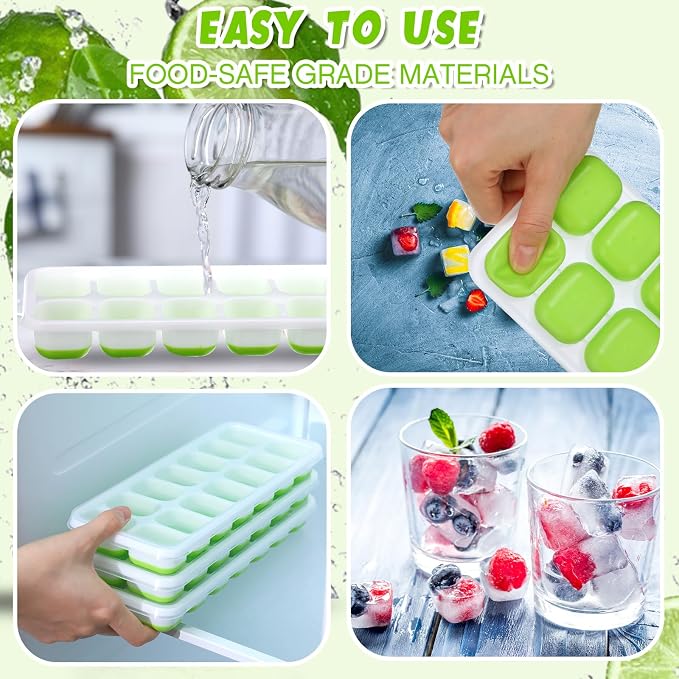 Rtteri 48 Pack Ice Cube Trays Silicone Ice Tray for Freezer Flexible 14 Cube Molds Easy Release Stackable Trays with Lid for Drinks Cocktail Coffee Baby Food (Green) - Image 6