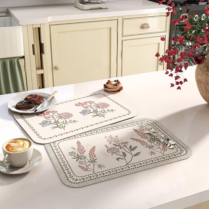 Vinyl Waterproof Placemats Set of 6 Rectangular,12"*17"-Helena D | Wipeable Beautiful Print Place Mats,Stain Resistant,Floral Pattern,Everyday Meals,Kitchen,Dinning,Holiday,Decor - Image 5