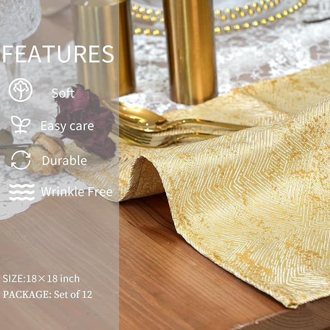 Dinner Cloth Napkins Set of 12, Cotton Polyester Blend Premium Quality, Washable, Soft, Reusable Gold Napkins for Wedding, Parties, Thanksgiving, Everyday Use - Gold - Image 7