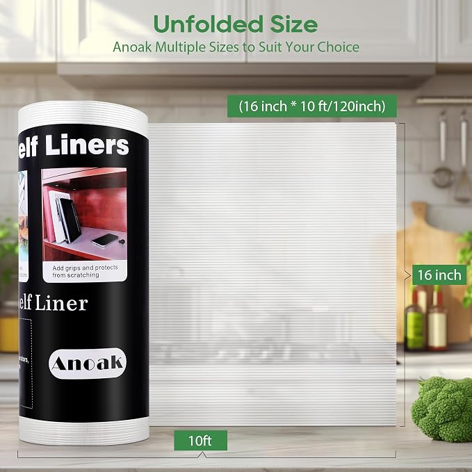 Anoak Shelf Liner - Non-Slip Cabinet Liner, 16 Inch x 10 FT(120 Inch) Durable Waterproof Washable Oil-Proof for Kitchen Cabinet, Shelves, Refrigerator, Storage, Desks, Non Adhesive - Image 7