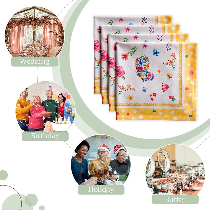 Maison d' Hermine Cloth Napkins Set of 4 Reusable 100% Cotton (20" x 20") | Everyday Square Napkins Cloth Washable Dinner Party Wedding Restaurant Hotel Kitchen Spring Summer - Happy Florals - Sweety - Image 6