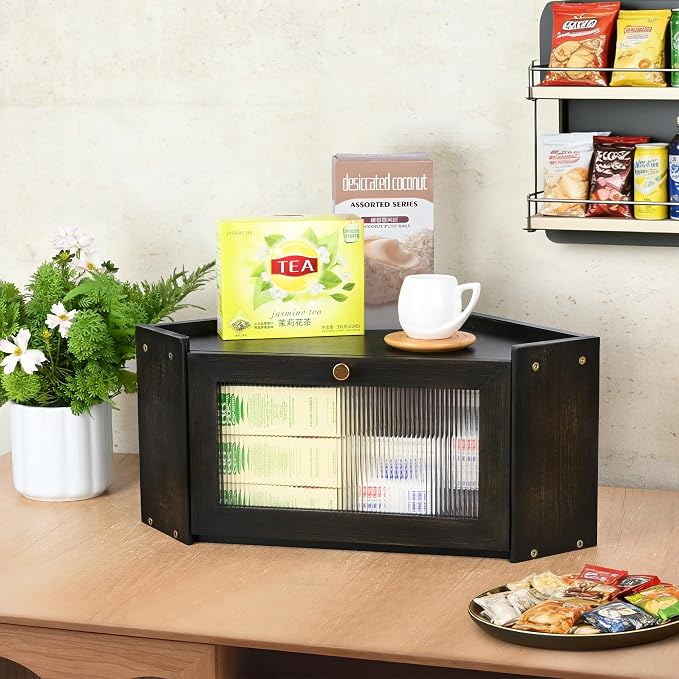 Bread Box for Kitchen Countertop with Acrylic Window Black | Farmhouse Bread Storage Container, Large Pantry Organizers for Homemade Snacks, Loaves, Breathable Keeps Bread Fresh - Image 7