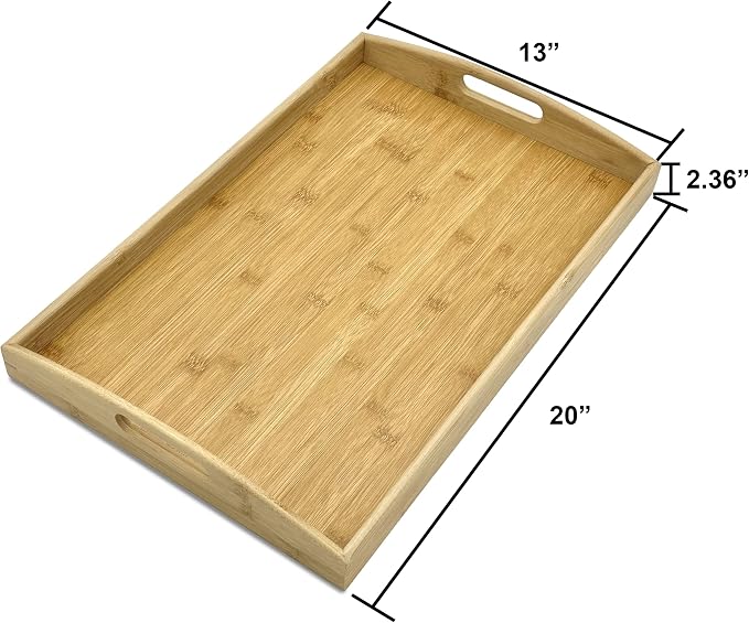 Bam & Boo Natural Bamboo Serving Tray Extra Large Rectangular with Handles for Food, Drinks, Storage, Decor, Vanity, Breakfast, Parties, Weddings, Picnics(20” x 13” x 2.35”, Natural) - Image 4