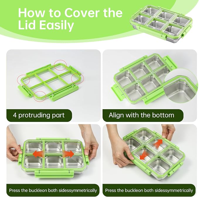 Stainless Steel Snack Containers with Lids, Lunchable Container 6 Compartment Snack Containers, Bento Lunch Box Divided Food Storage for Portion Control Meal Prep Reusable Snackle (2) - Image 4