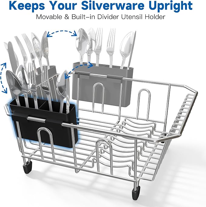 JASIWAY in Sink Dish Drying Rack, Stainless Steel Small Dish Drainer | Perfect Fit 12"x14" Double Bowl Sink, Counter Space Saving for Kitchen, Apartment, Sturdy Dish Dryer with Utensil Holder - Image 8