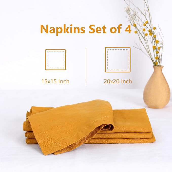100% Linen Napkins 20x20Inch Set of 4,Cloth Napkins Dinner Napkins,Stone Washed Natural French Flax Napkins for Weddings,Decorative Easter,Mother's Day(Yellow) - Image 2