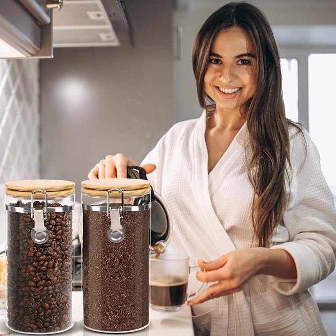 Glass Coffee Canister Coffee Containers for Ground Coffee Coffee Bean Storage Airtight Seal with Locking Clamp, Coffee Bar Accessories Perfect for Kitchen Storage - Image 8