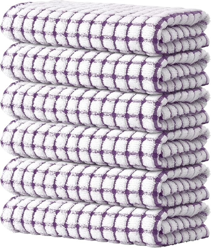 Kitinjoy Cotton 6 Pack Terry Kitchen Towels, Purple | 16 x 25 Inches Super Soft and Absorbent Dish Towels, Quick Drying hand towels for kitchen Drying by Kitinjoy