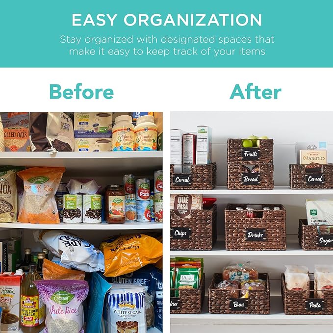 Best Choice Products Set of 4 9x12in Water Hyacinth Pantry Baskets, Woven Organizers w/Chalkboard Label, Chalk Marker - Brown - Image 3