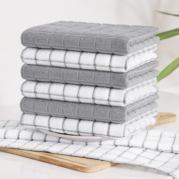 Homaxy Large Premium Cotton Kitchen Towels 16"x 28", 4 Pack, Light Grey | Natural Ring Spun 390 GSM Dish Towels, Super Absorbent Terry Kitchen Hand Towels, Soft Tea Towels with Hanging Loop - Image 8