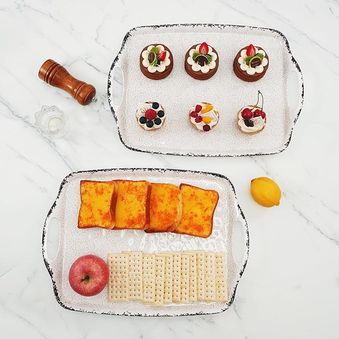 TP Melamine Serving Trays with Handles, 17” x 12”, Set of 2, Rustic White | Rectangular Trays, Serving Platters for Food and Meat, Dishwasher Safe, Lightweight, Break-resistant - Image 4