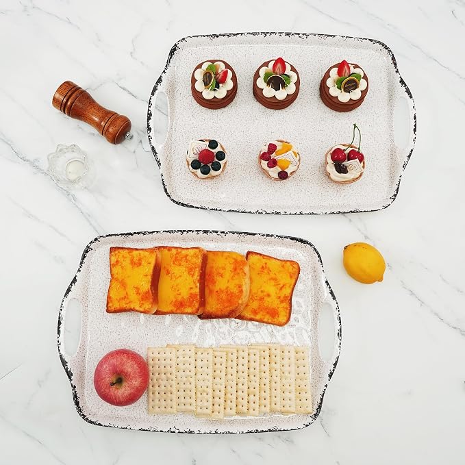 TP Melamine Serving Trays with Handles, 19" x 12", Set of 2, Rustic White | Large Rectangular Trays, Serving platters, Turkey and Party Serving, Lightweight, Break-resistant - Image 5