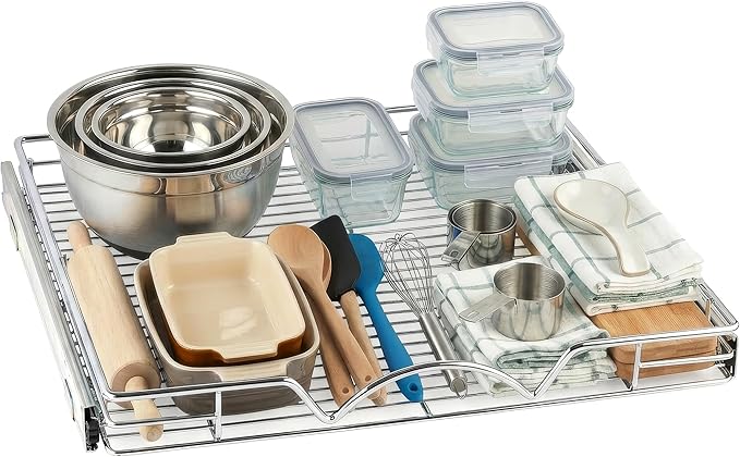 HOLDN’ STORAGE Pull Out Cabinet Organizer, 22”W x 21”D Cabinet Drawer | Heavy-Duty Caddy, Lifetime Limited Warranty, Steel Metal Cabinet Drawers, Chrome, Requires At Least 23-1/4” Cabinet Opening by HOLDN%E2%80%99STORAGE