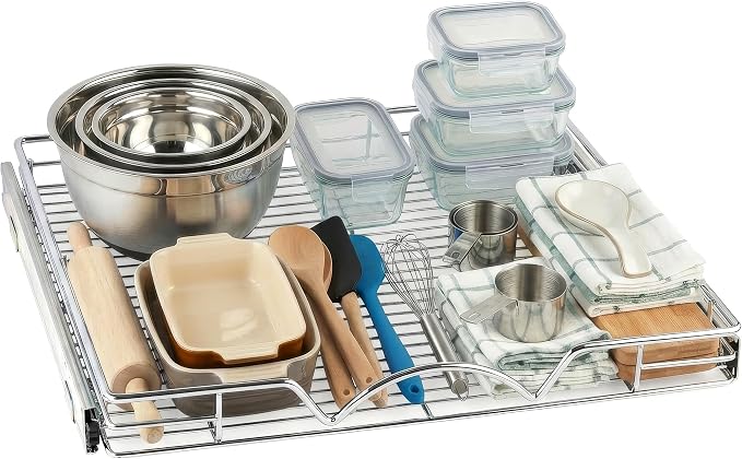 HOLDN’ STORAGE Pull Out Cabinet Organizer, 22”W x 17”D Cabinet Drawer | Heavy-Duty Caddy, Lifetime Limited Warranty, Steel Metal Cabinet Drawers, Chrome, Requires At Least 23.25” Cabinet Opening by HOLDN%E2%80%99STORAGE