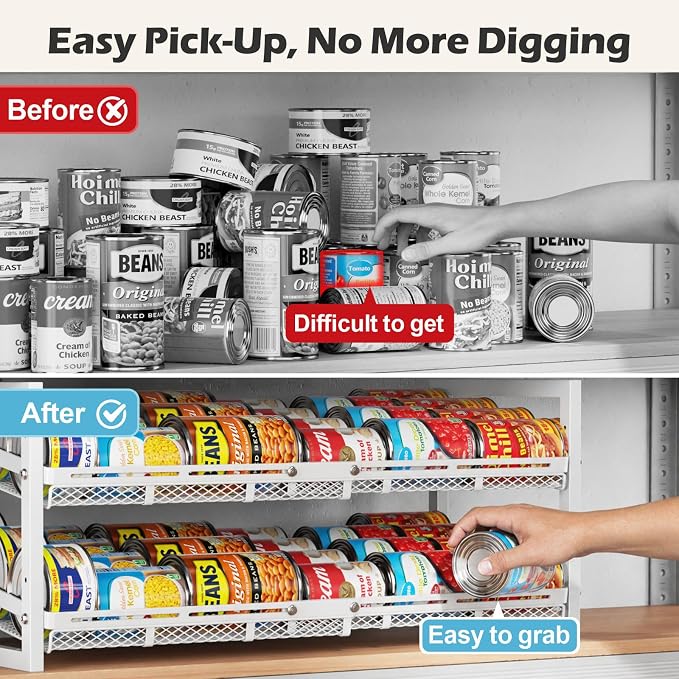 Pantry Can Organizer - Expandable Width, Holds 48 Cans, White | First-In First-Out Flow, Adjustable Width for Soda, Soup and Food Cans, For Pantry Shelf Storage and Easy Restocking - Image 5