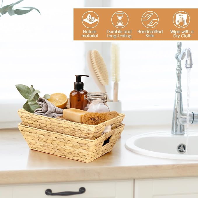 M4DECOR 3-Pack Water Hyacinth Trapezoid Wicker Storage Baskets, 14" | Handwoven natural bins with handles for snacks, pantry, kitchen, closet & shelf organization - Image 6
