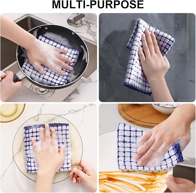 Kitinjoy Cotton 24 Pack Terry Kitchen Dish Cloths, Blue | 12 x 12 Inches Super Soft and Absorbent Dish Rags, Quick Drying Dish towels for Washing Dishes - Image 4