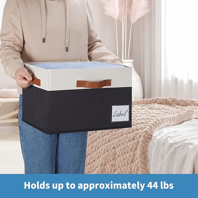 GhvyenntteS Fabric Storage Bins with Lids 6 Pack, Foldable Fabric Storage Baskets with Lid and Handles, Large Closet Organizers and Storage boxes with Label for Home Office (Black, 15" x 11" x 9.7") - Image 5