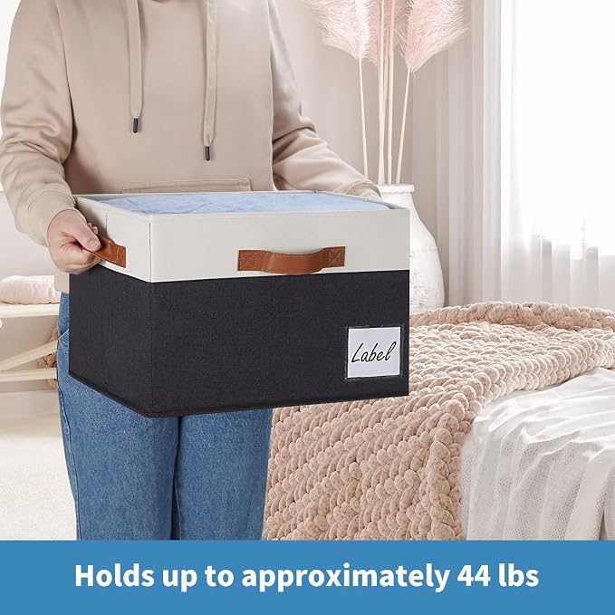 GhvyenntteS Fabric Storage Bins with Lids 6 Pack, Foldable Fabric Storage Baskets with Lid and Handles, Large Closet Organizers and Storage boxes with Label for Home Office (Black, 15" x 11" x 9.7") - Image 5