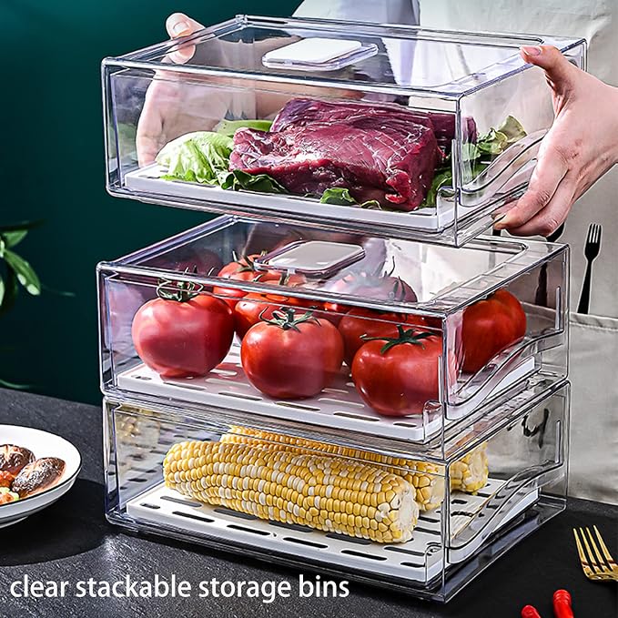 Diskary Fridge Organizer, Stackable Refrigerator Organizer Bins, Reusable Food Storage Containers, Fridge Drawer Organizer in Home Kitchen, Barbecue Shop, Restaurant, BPA-Free (2 Drawers, Medium) - Image 5