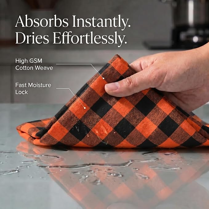Urban Villa Kitchen Towels Cotton Dish Towels 20”x30” (Set of 6) Orange Blk - Image 2