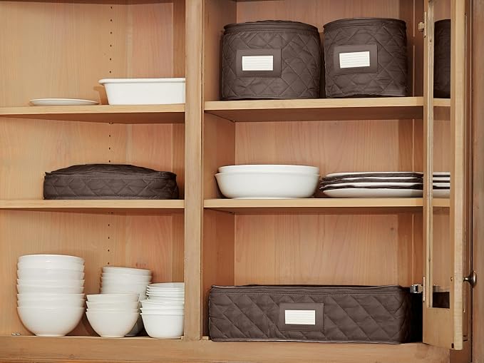 Covermates Keepsakes Dish Storage Set – Padded China & Dinnerware Storage Cases with Dividers, Cup & Stemware Storage, Quilted Polyester Protection, ID Window, Bronze - Image 8