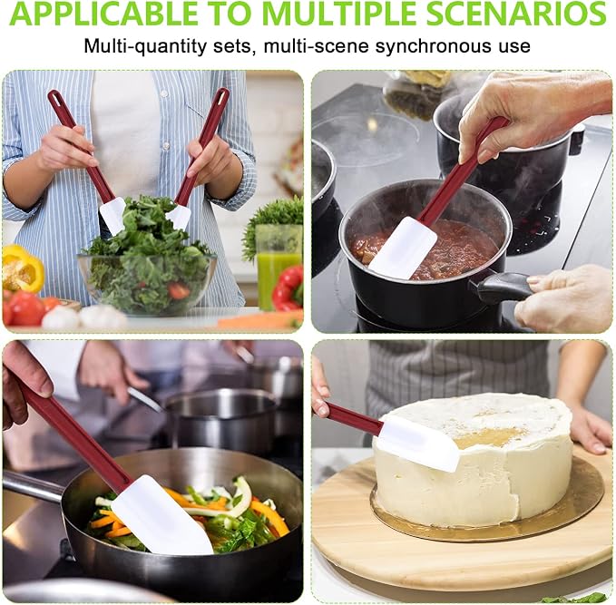 9 Pcs Silicone Rubber Spatula, Commercial Spatula 500 Fahrenheit Heat Resistant, Non Stick Heavy Duty Scraper for Kitchen Cook Mix Fry Spread Bake, Dishwasher Safe(Deep Red and White,10 Inch) - Image 5