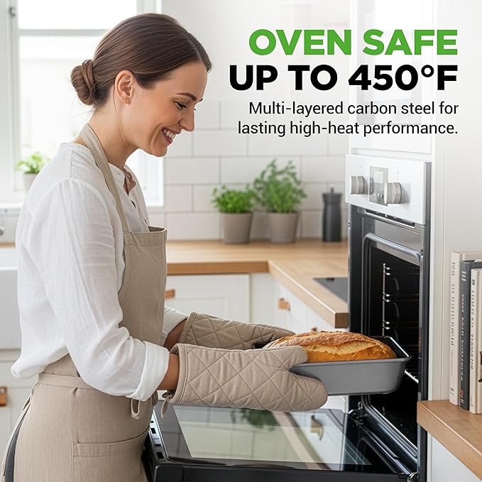 NutriChef 8-Piece Nonstick Stackable Bakeware Set - PFOA, PFOS, PTFE Free Baking Pans Set w/Non-Stick Coating, 450°F Oven Safe, Round Cake, Loaf, Muffin, Wide/Square Pans, Cookie Sheet (Gray) - Image 3
