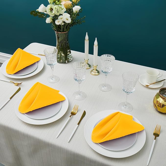 MDS® Pack of 50 Satin Napkins 12 x 12 Inch, Soft Silky Reusable Cloth Dinner Table Napkins for Wedding Décor, Reception, Birthday, Parties, Banquets, Catering, Restaurants & Hotel - Yellow Gold - Image 2
