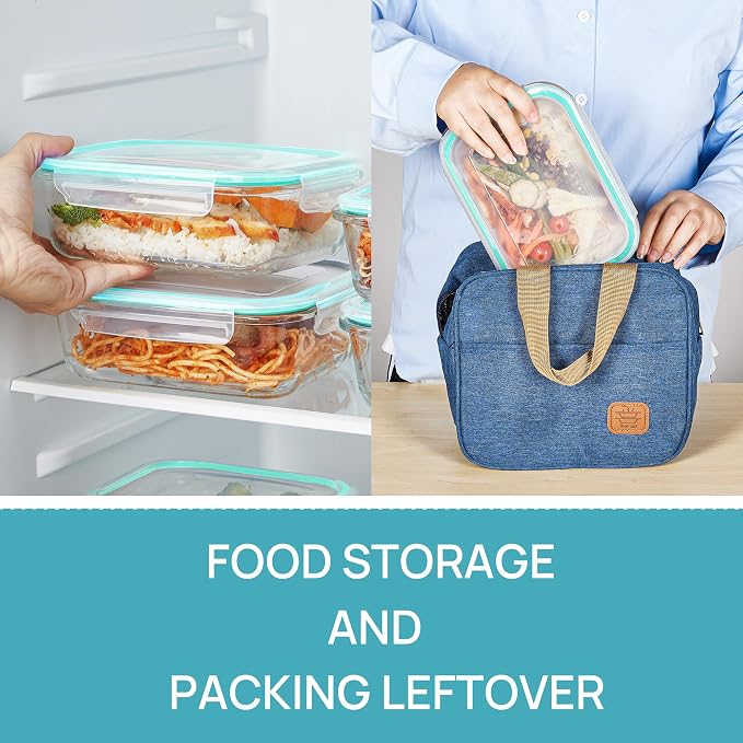Vtopmart 5 Pack 35oz Glass Food Storage Containers with Lids, Green | Meal Prep Containers, Airtight Reusable Lunch Container Set, Safe for Oven, Microwave, Freezer, and Dishwasher, BPA Free - Image 5