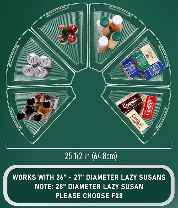 Lazy Susan Cabinet Organizer Bins for 26"/ 28"/ 32" Diameter | Corner Organizer, Plastic Cabinet Storage Bin, 1/8 Wedge - Food Safe, BPA Free, with Non-Slip Pads (for 26" Diameter, 6 Pack) - Image 2