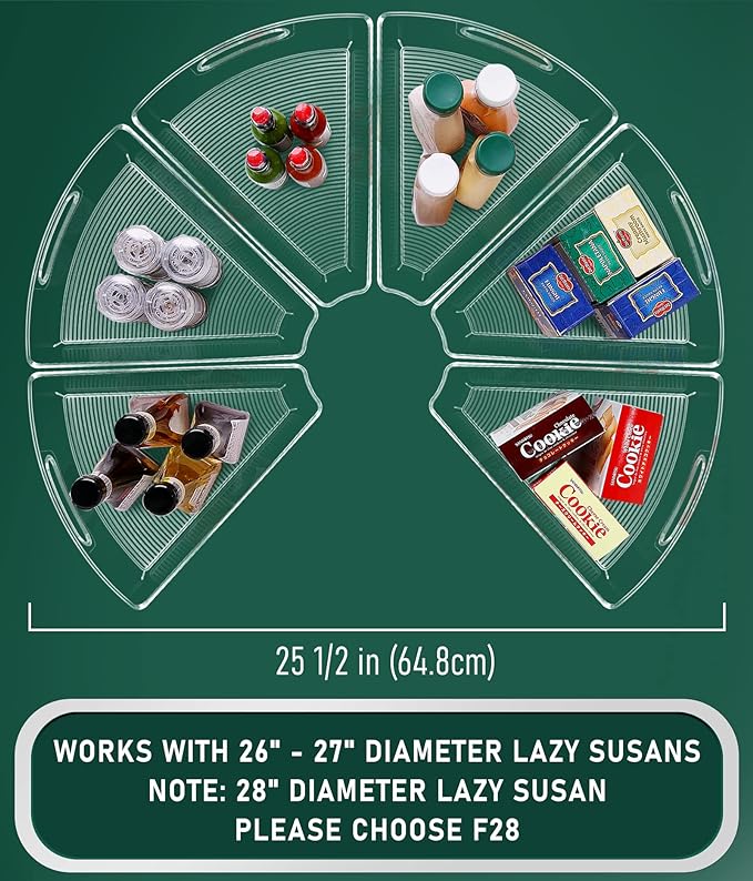 Lazy Susan Cabinet Organizer Bins for 26"/ 28"/ 32" Diameter | Corner Organizer, Plastic Cabinet Storage Bin, 1/8 Wedge - Food Safe, BPA Free, with Non-Slip Pads (for 26" Diameter, 6 Pack) - Image 2