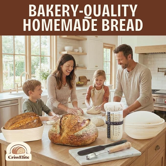 Sourdough Starter Kit – Complete Sourdough Bread Baking Supplies with 24oz Glass Sourdough Starter Jar, 9” Round & 10” Oval Banneton Proofing Basket Set, Sourdough Tools – Artisan Gift for Bakers - Image 9