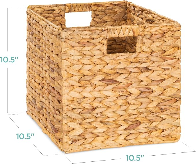 Best Choice Products 10.5x10.5in Pack of 5 Cube Storage Baskets, Water Hyacinth Multipurpose Collapsible Organizers, Handwoven Laundry Totes for Laundry, Living Room, Kids Room & Nursery - Natural - Image 2