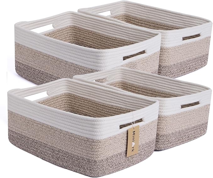 MiniArk Large Storage Baskets for Organizing, 17 x 13 x 7.5” Closet Shelf Baskets for Clothes Blanket Towels, Baby Nursery, Toy Bins Box, Woven Rope Baskets, 4 Packs Gradient Brown by MiniArkStorageBasketsHome