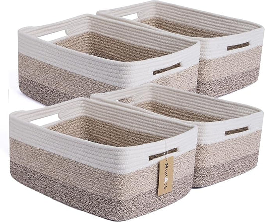 MiniArk Large Storage Baskets for Organizing, 17 x 13 x 7.5” Closet Shelf Baskets for Clothes Blanket Towels, Baby Nursery, Toy Bins Box, Woven Rope Baskets, 4 Packs Gradient Brown by MiniArkStorageBasketsHome