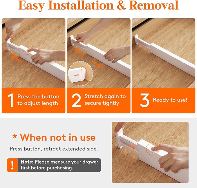 Lifewit 2.36" Upgrade Kitchen Drawer Dividers, Adjustable Drawer Organizer | 16"-22" Expandable White Drawer Separator for Clothes/Utensils, Dresser/Cabinet/Closet/Nursery Organization & Storage, 5 Pack - Image 4